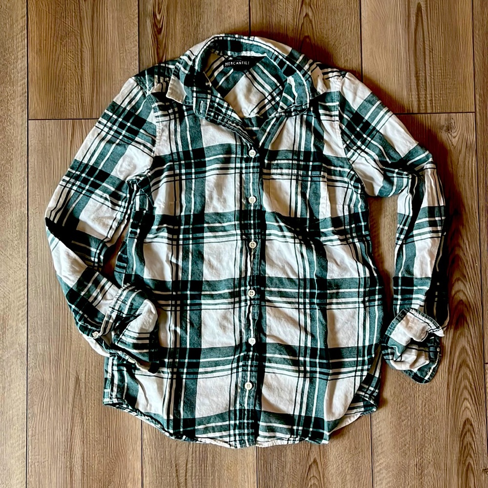 J. Crew - flannel, green/white - XXS